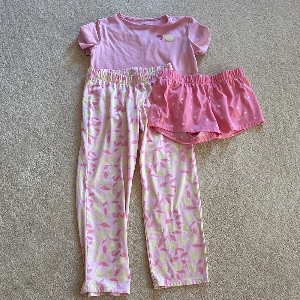 Youth Girls Lemon Print Pajama Set - Short Sleeve Top, Pants & Shorts